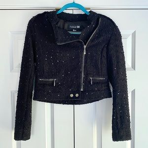 Forever 21 Cropped textured sequin Moto Ja…